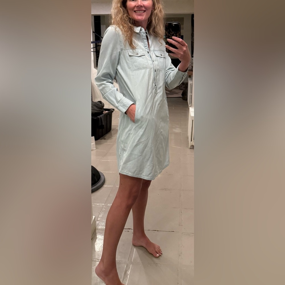 Eileen Fisher Chambray Shirt Dress M Tencel Cotton Pockets Button Front Casual - Picture 4 of 12